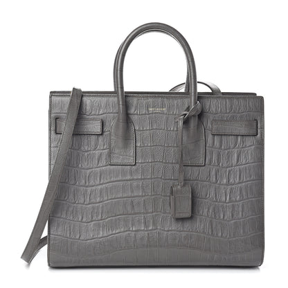 Saint Laurent Calfskin Crocodile Embossed Small Sac De Jour Fog 1 of 9