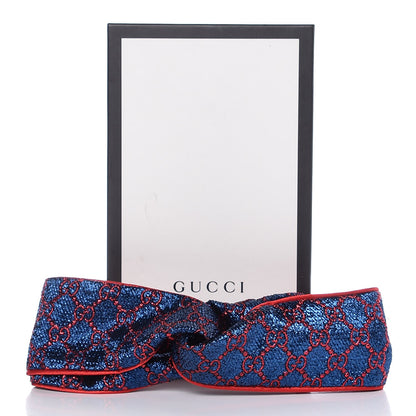Gucci Metallic Lurex Silk GG Supreme Headband Blue Red 6 of 6