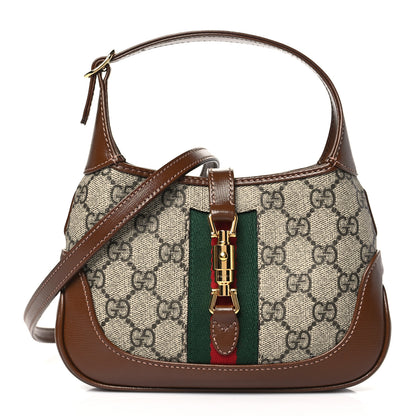 Gucci GG Supreme Monogram Azalea Calfskin Web Mini Jackie 1961 Hobo Beige Ebony Brown Sugar 1 of 10