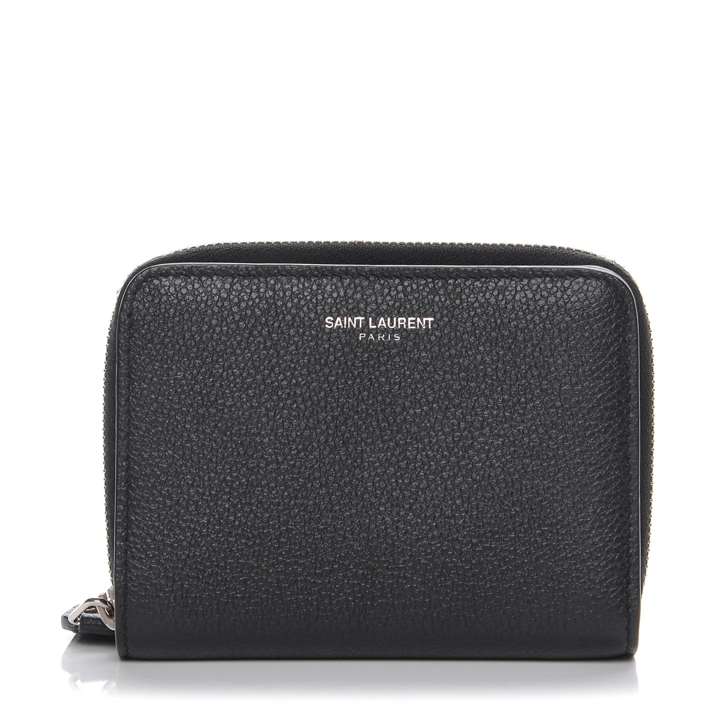 Grained Calfskin Rive Gauche Compact Zip Around Wallet Black