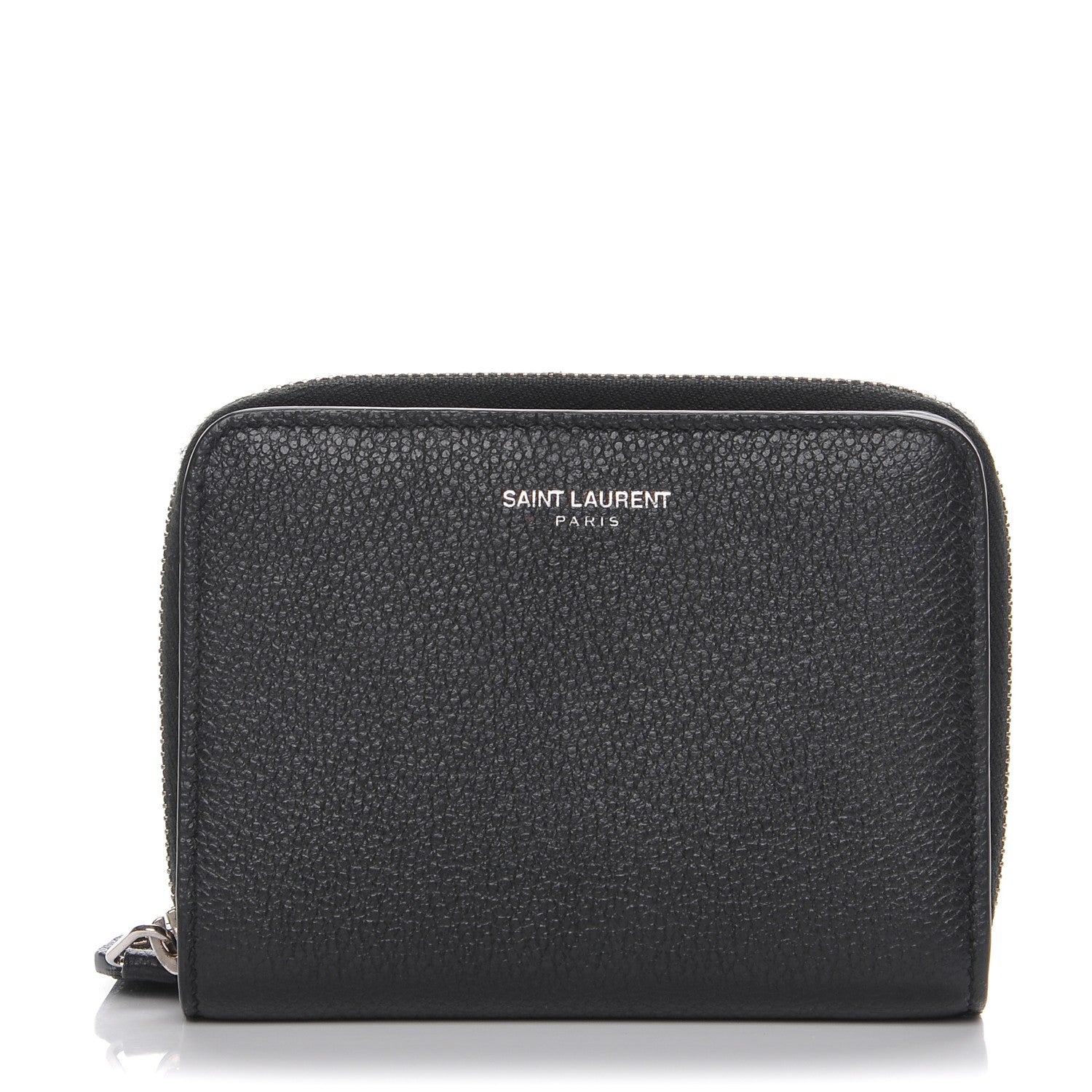 Saint Laurent Grained Calfskin Rive Gauche Compact Zip Around Wallet Black 1 of 7
