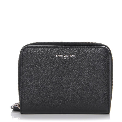 Saint Laurent Grained Calfskin Rive Gauche Compact Zip Around Wallet Black 1 of 7