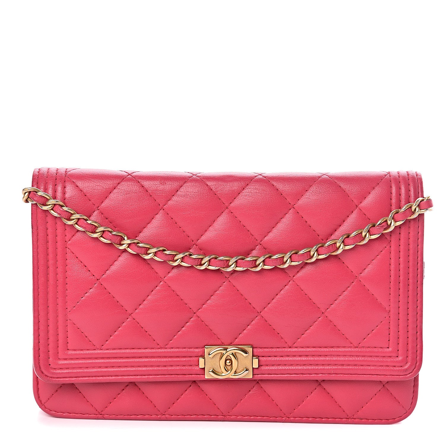 Chanel Lambskin Quilted Boy Wallet On Chain WOC Fuchsia 1 of 20