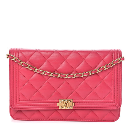 Chanel Lambskin Quilted Boy Wallet On Chain WOC Fuchsia 1 of 20
