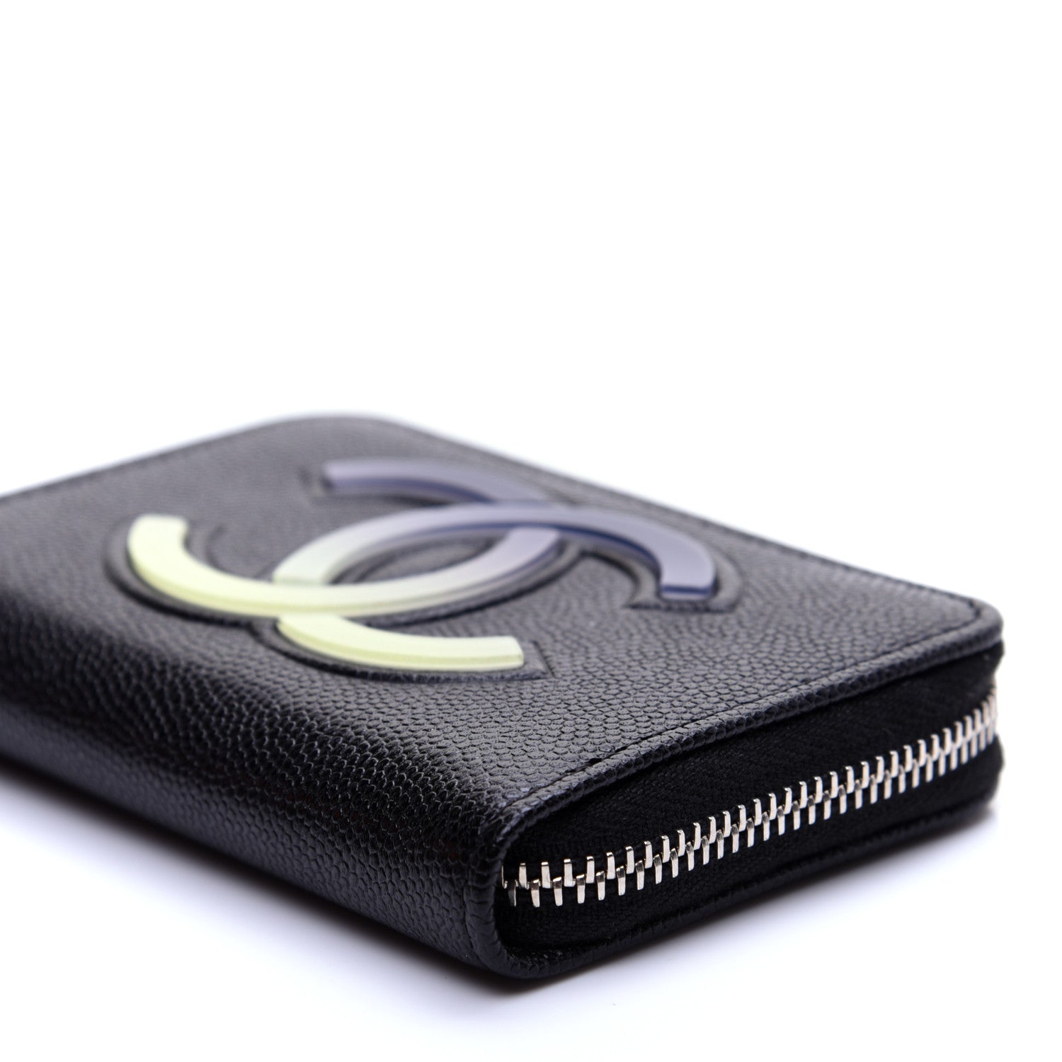 Chanel Caviar CC Small Zip Around Coin Purse Black Blue Green 7 of 11