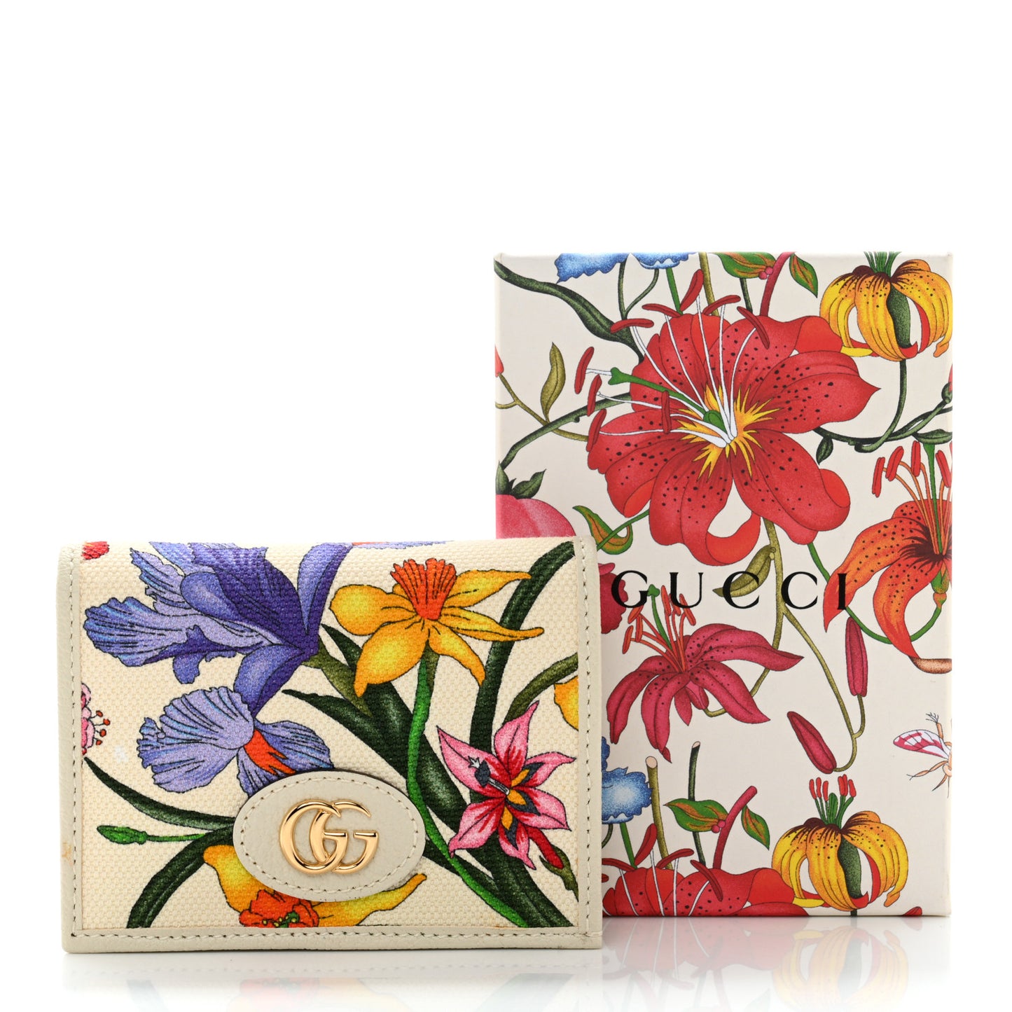 Canvas Flora Card Case Wallet White