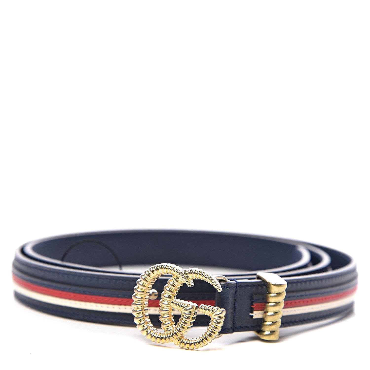 Gucci Calfskin Sylvie Stripe Torchon Double G 20mm Belt 95 38 Maritime Hibiscus Red Mystic White 1 of 5