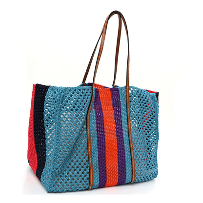 Gucci Raffia Web Woven Interlocking G Tote Blue Multicolor 3 of 10