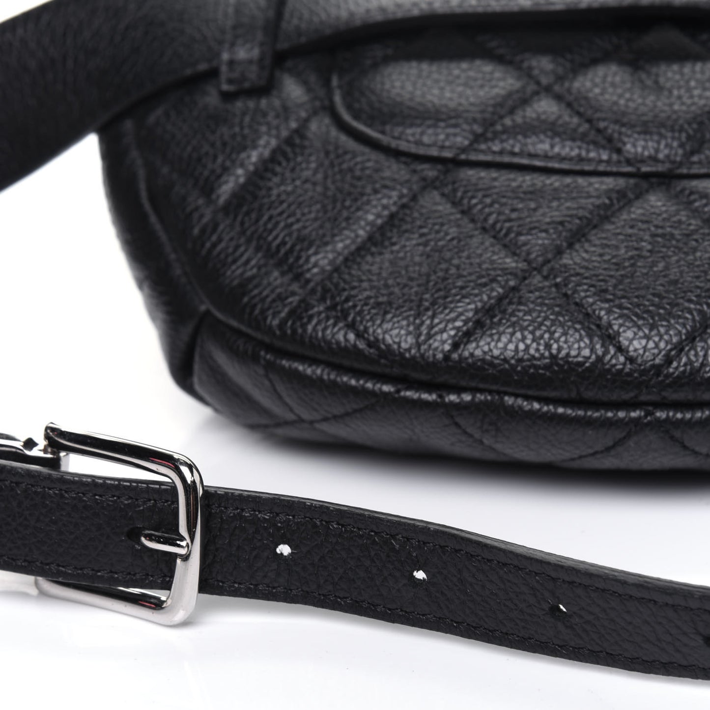 Grained Calfskin Quilted Waist Belt Bag Black
