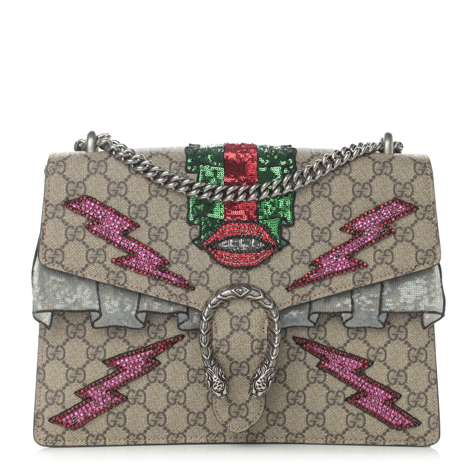 Gucci GG Supreme Monogram Lightning Embroidered Medium Dionysus Shoulder Bag Beige 1 of 11