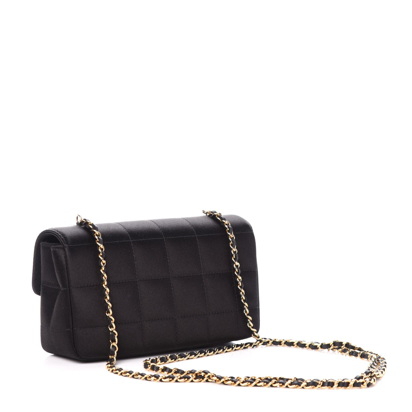 Satin Chocolate Bar Quilted Rectangular Mini Flap Black