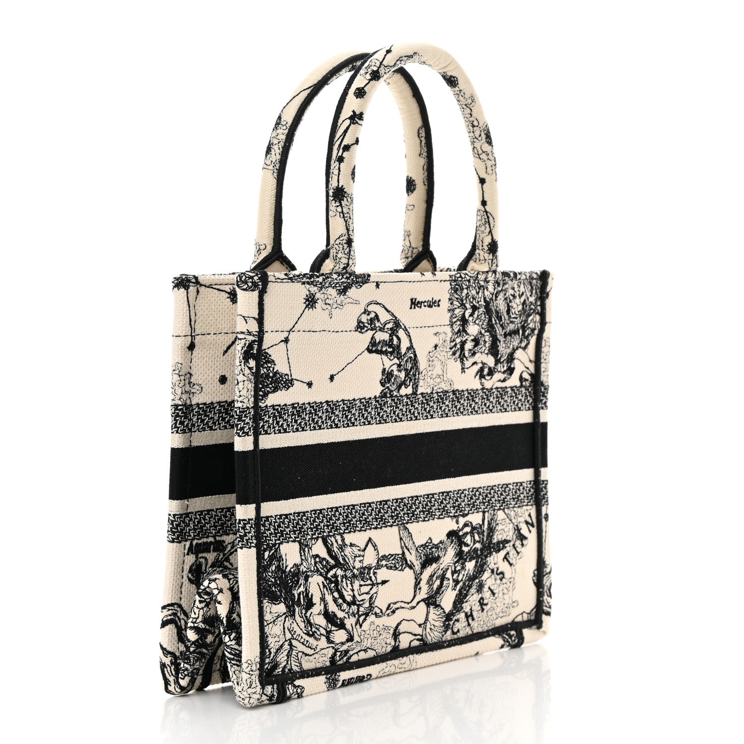 Christian Dior Canvas Embroidered Small Zodiac Toile De Jouy Book Tote Latte 3 of 14