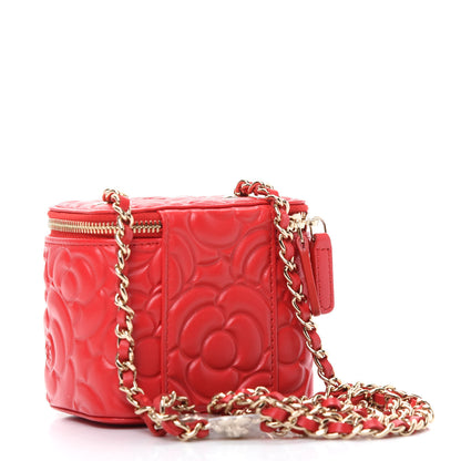 Chanel Lambskin Camellia Embossed Mini Vanity Case With Chain Red 3 of 8