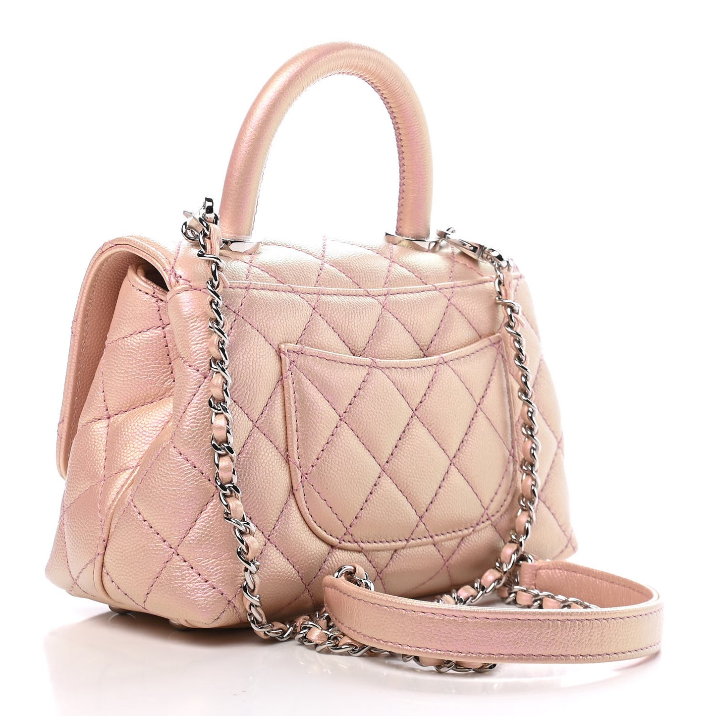 Iridescent Caviar Quilted Extra Mini Coco Handle Flap Light Pink