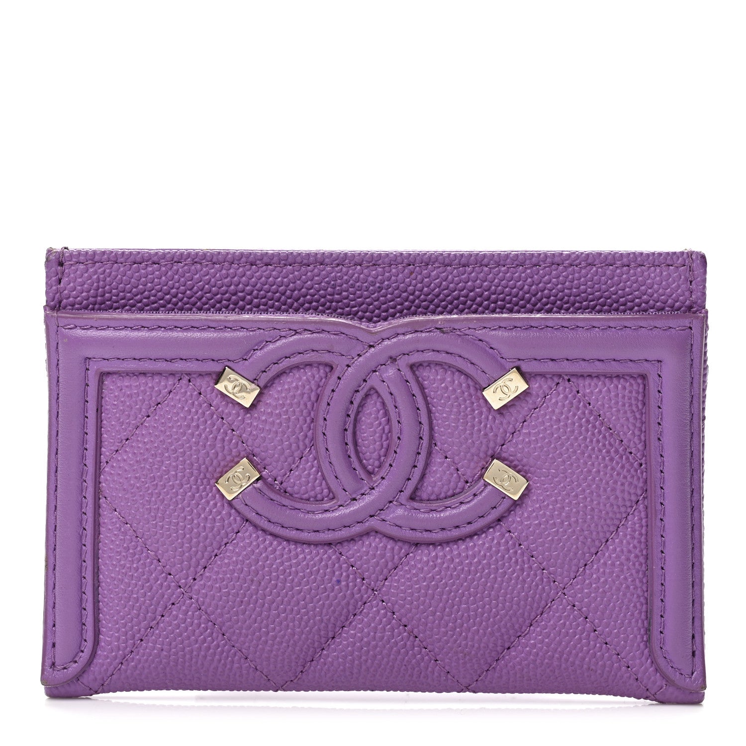 Chanel Caviar Quilted Filigree Card Holder Purple 1 of 9