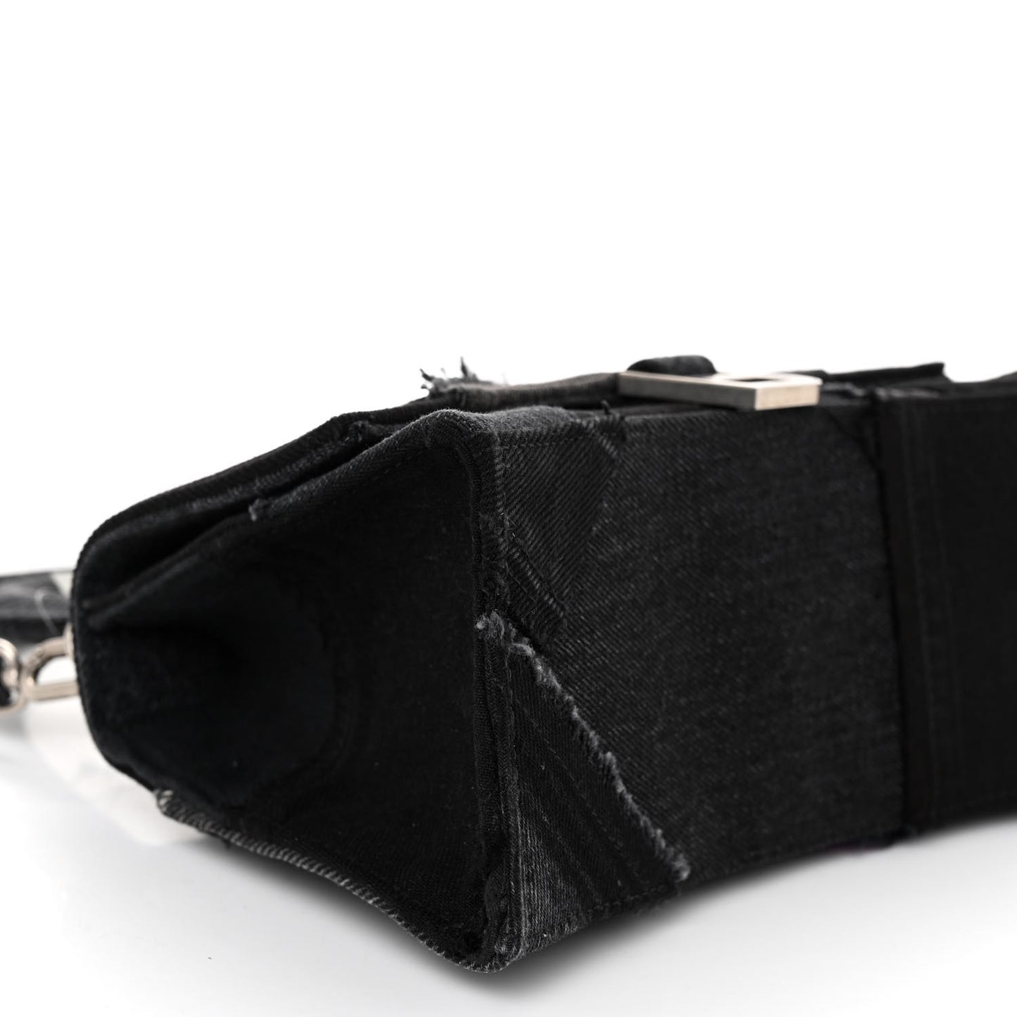 Denim Patchwork Small Hourglass Top Handle Bag Washed Black