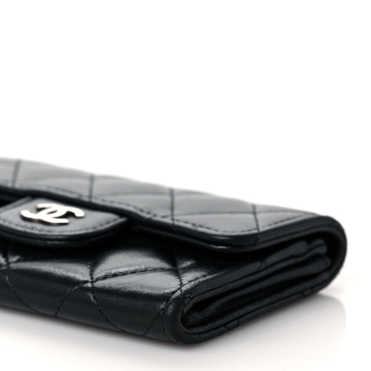 Lambskin Quilted Flap Card Holder Wallet Black