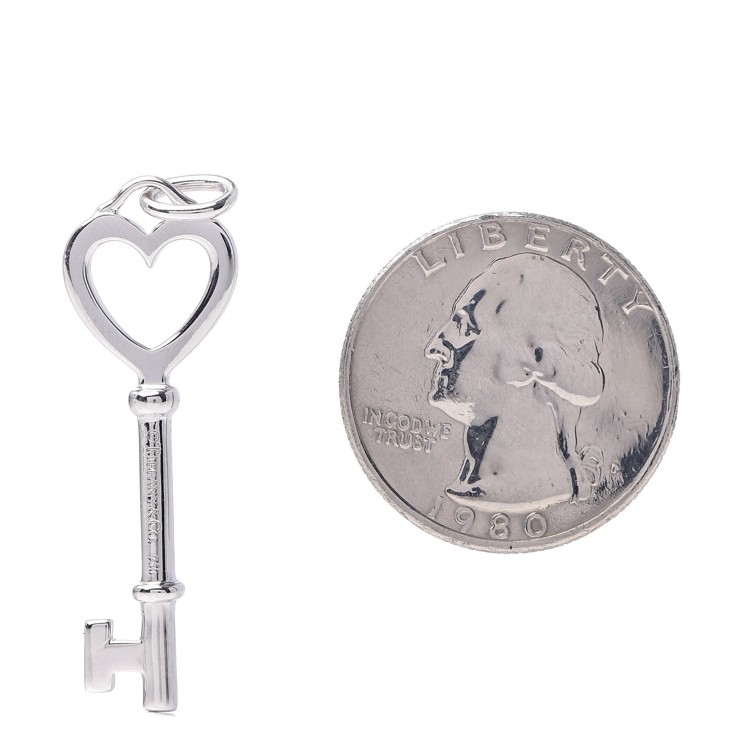 Tiffany 18K White Gold Diamond Heart Key Pendant 2 of 3