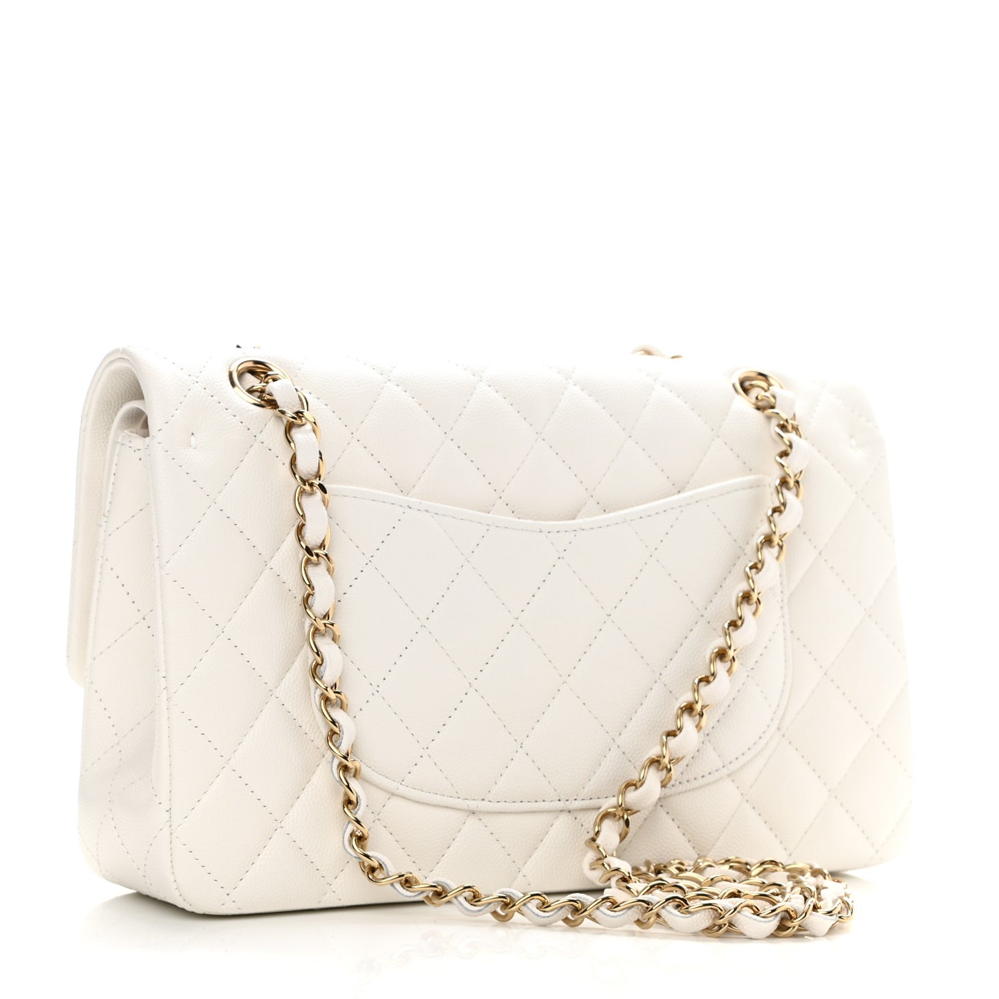 Caviar Quilted Medium Double Flap White