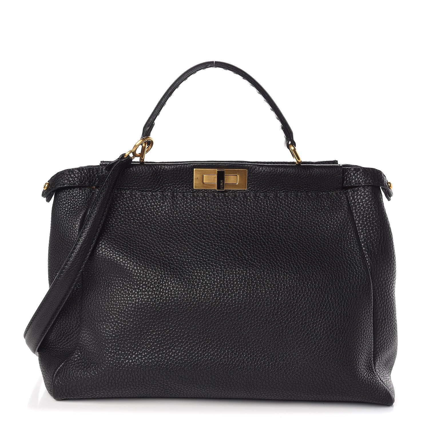 Fendi Cuoio Romano Selleria Large Peekaboo Iconic Satchel Black Moro 1 of 10