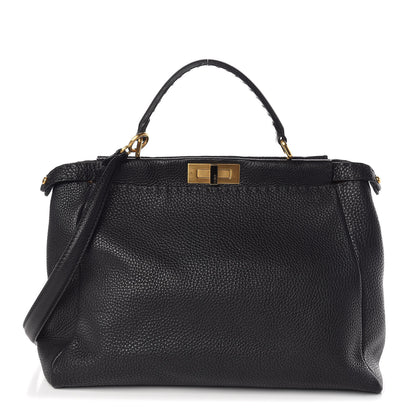 Fendi Cuoio Romano Selleria Large Peekaboo Iconic Satchel Black Moro 1 of 10