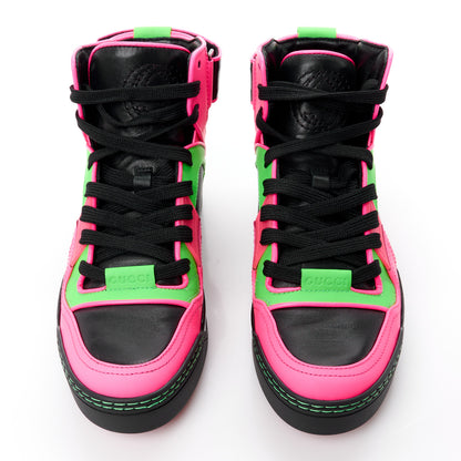 Gucci Lambskin Calfskin Womens High Top Sneakers 36 Black Neon Green Pink 2 of 10