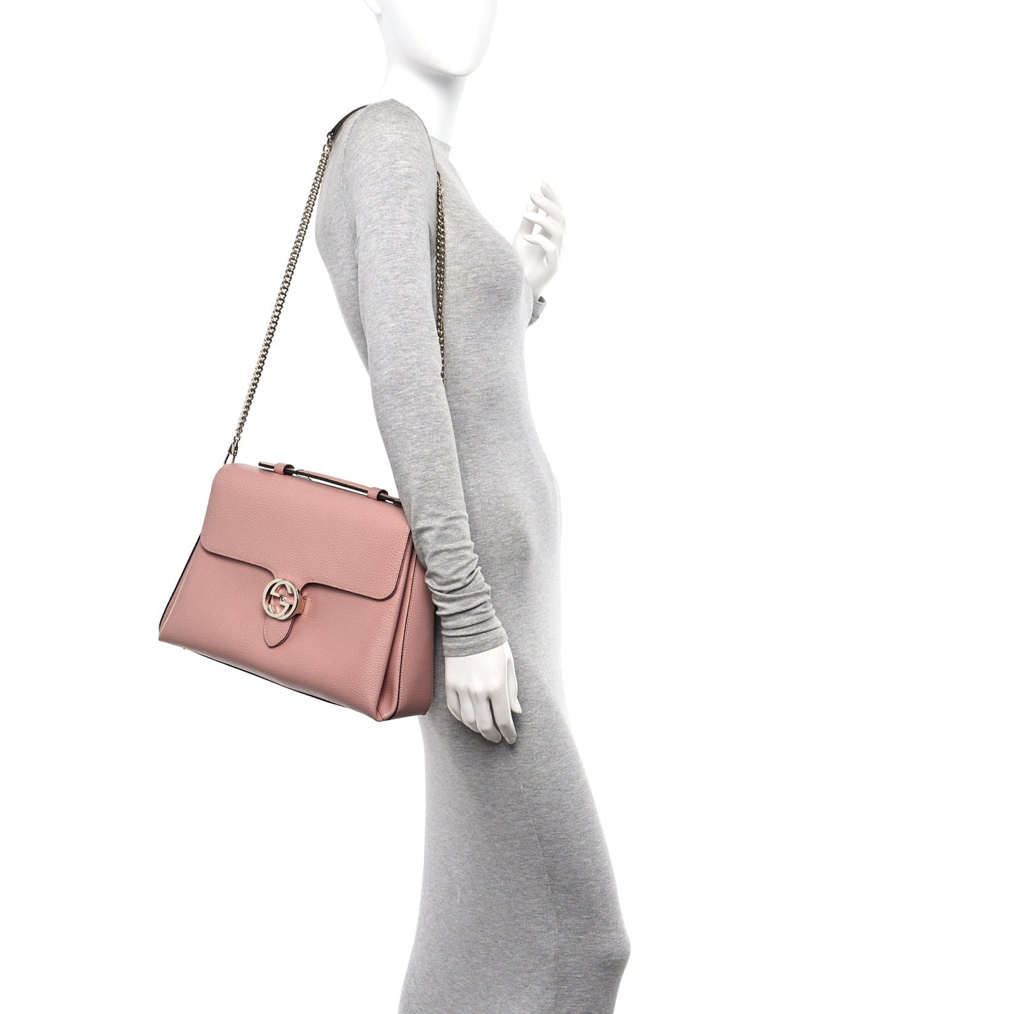 Dollar Calfskin Medium Interlocking G Top Handle Shoulder Bag Soft Pink