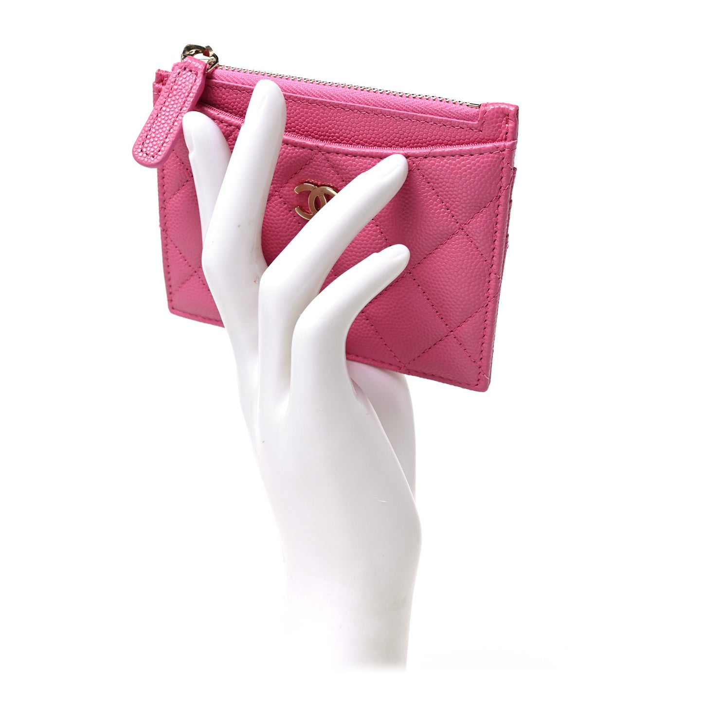 Caviar Quilted CC Zip Card Holder Pink