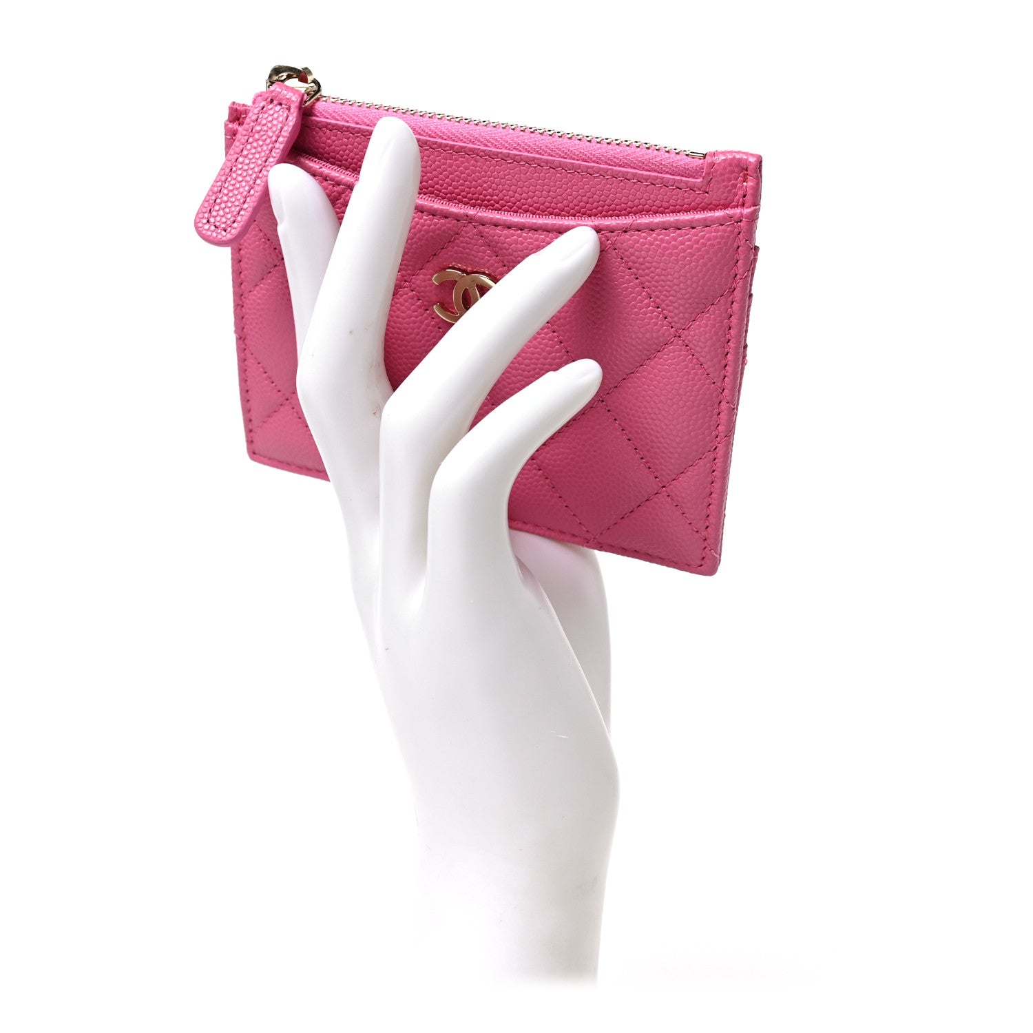 Chanel Caviar Quilted CC Zip Card Holder Pink 2 of 7