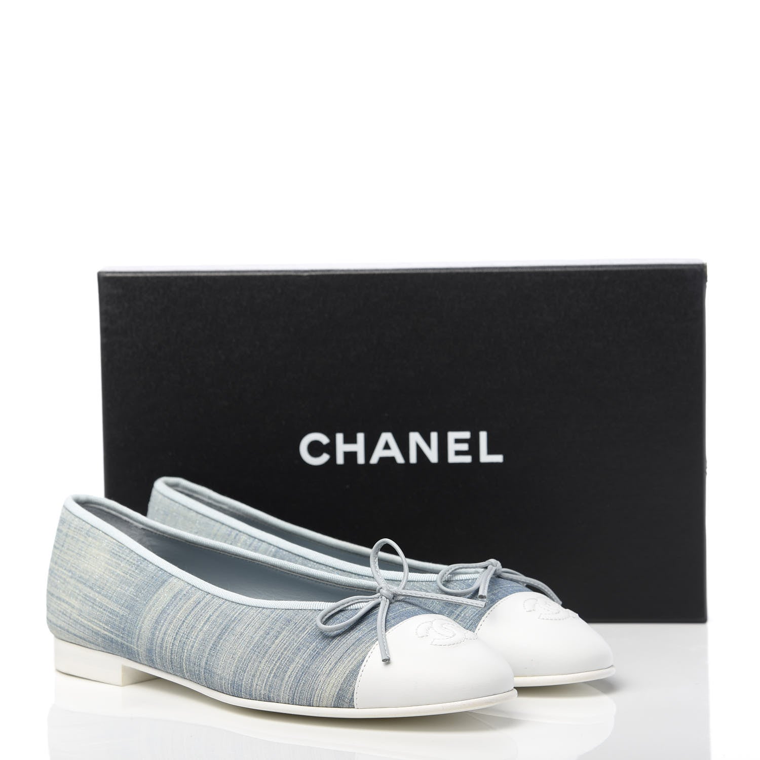 Chanel Denim Lambskin CC Cap Toe Ballerina Flats 38.5 Light Blue 9 of 9