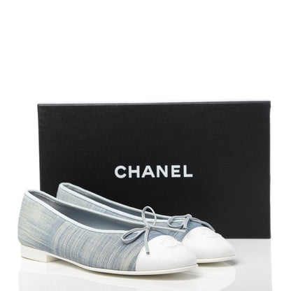 Chanel Denim Lambskin CC Cap Toe Ballerina Flats 38.5 Light Blue 9 of 9