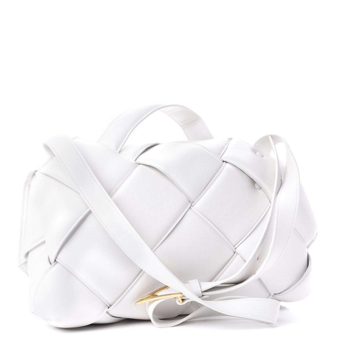 Nappa Intreccio Padded Top Handle Shoulder Bag White