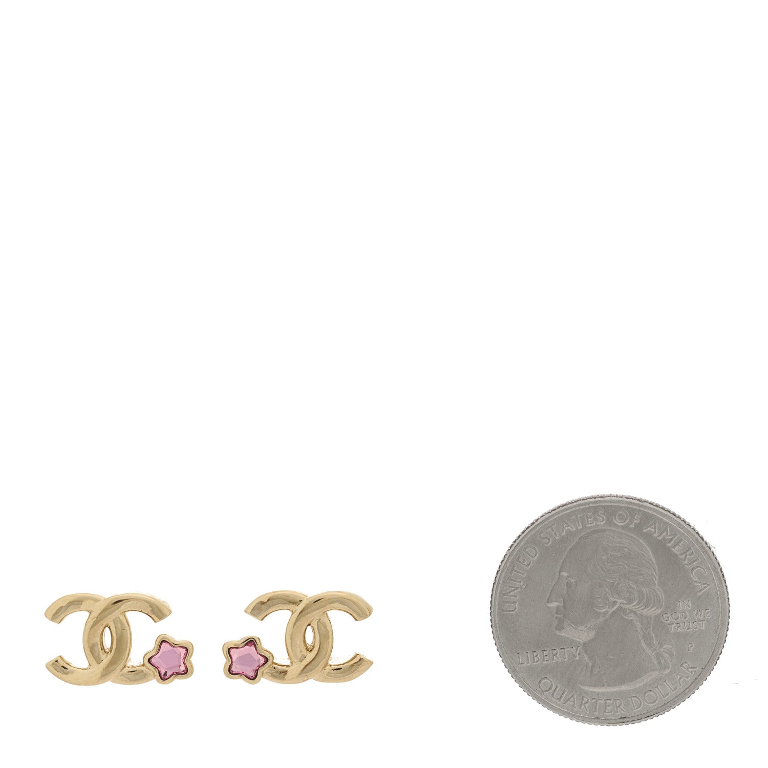 Chanel Metal Crystal CC Star Stud Earrings Gold Pink 2 of 4