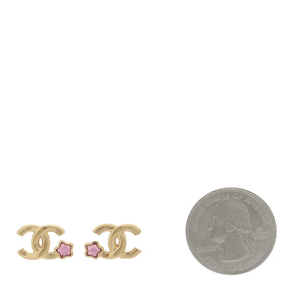 Chanel Metal Crystal CC Star Stud Earrings Gold Pink 2 of 4