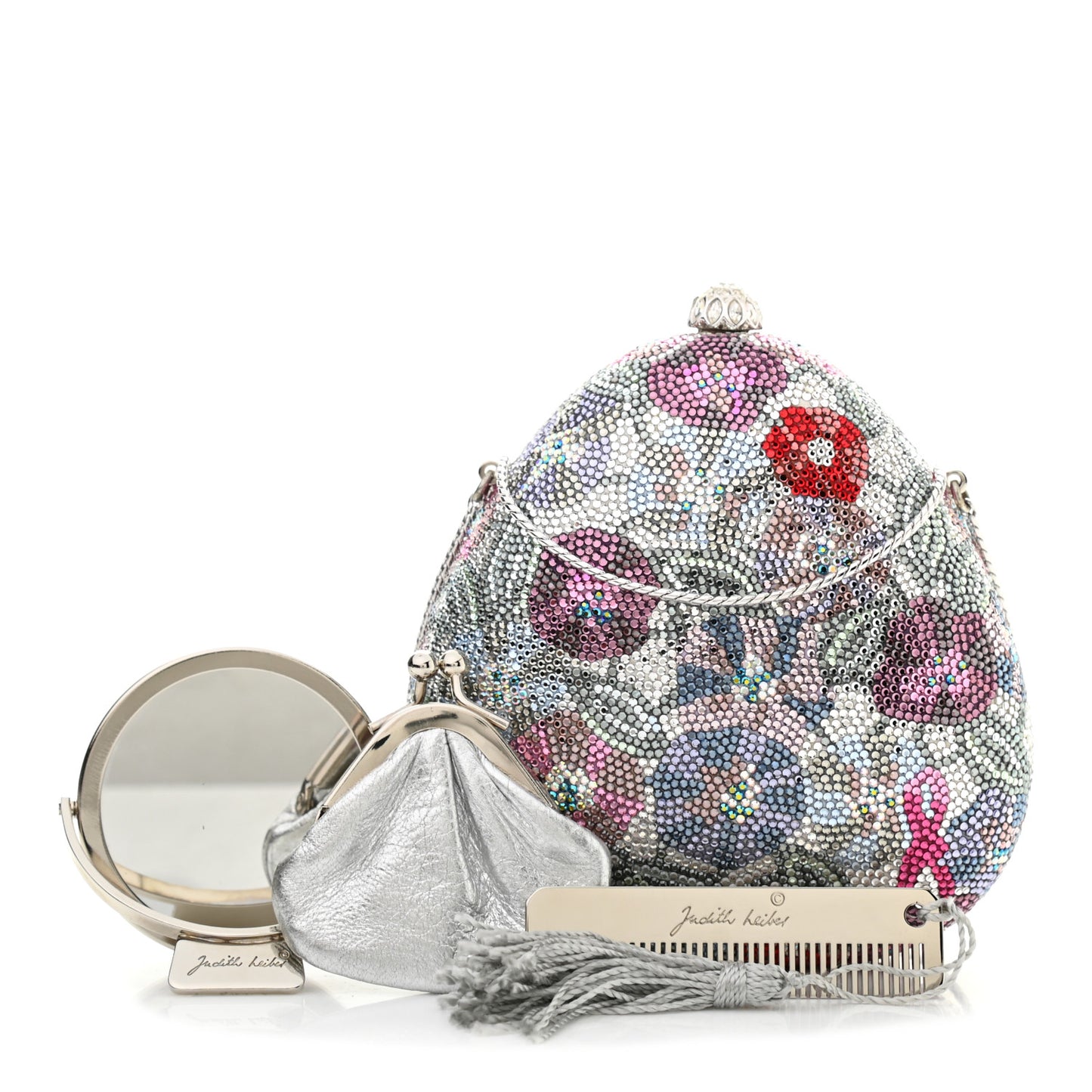 Swarovski Crystal Floral Clutch Silver Multicolor