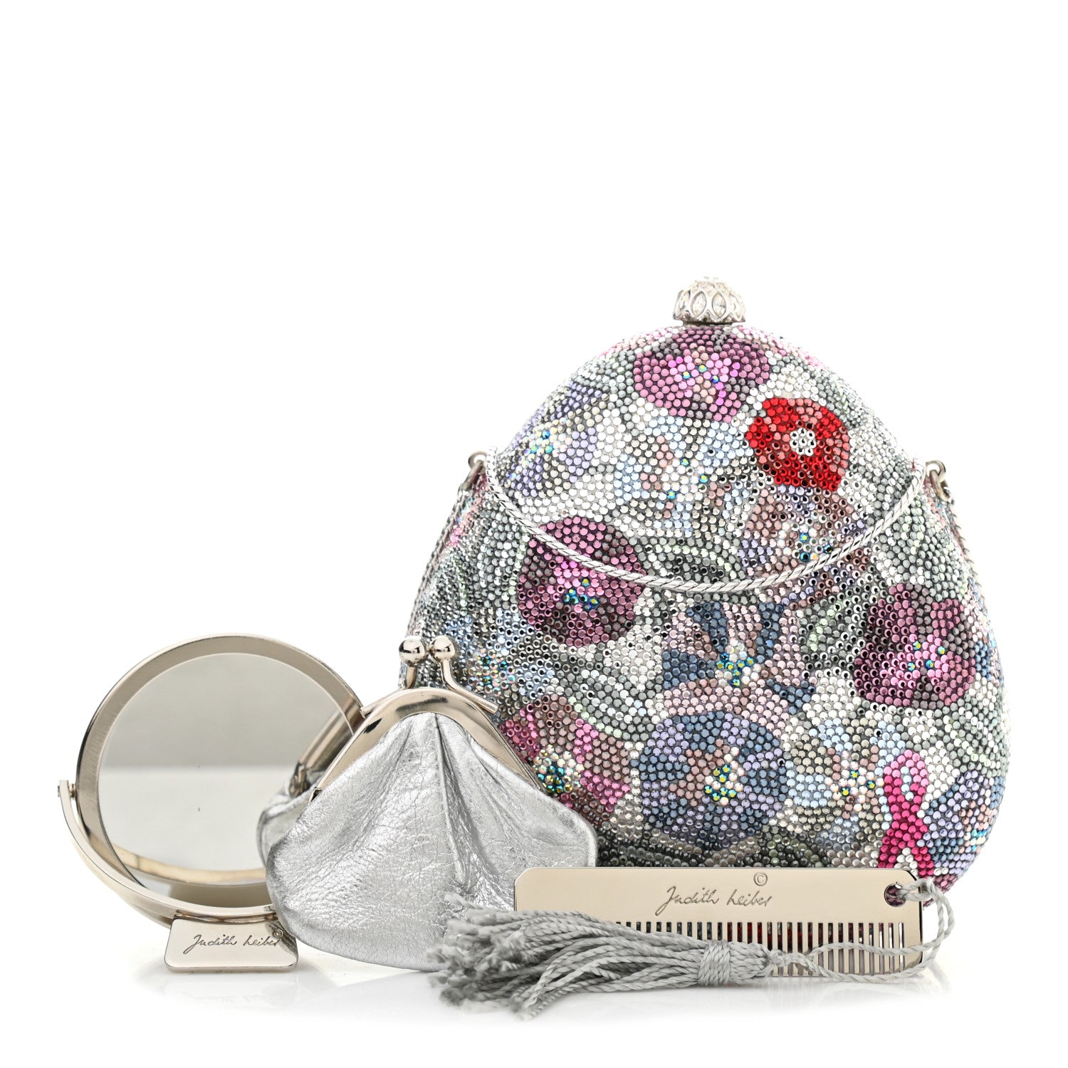 Judith Leiber Swarovski Crystal Floral Clutch Silver Multicolor 1 of 7