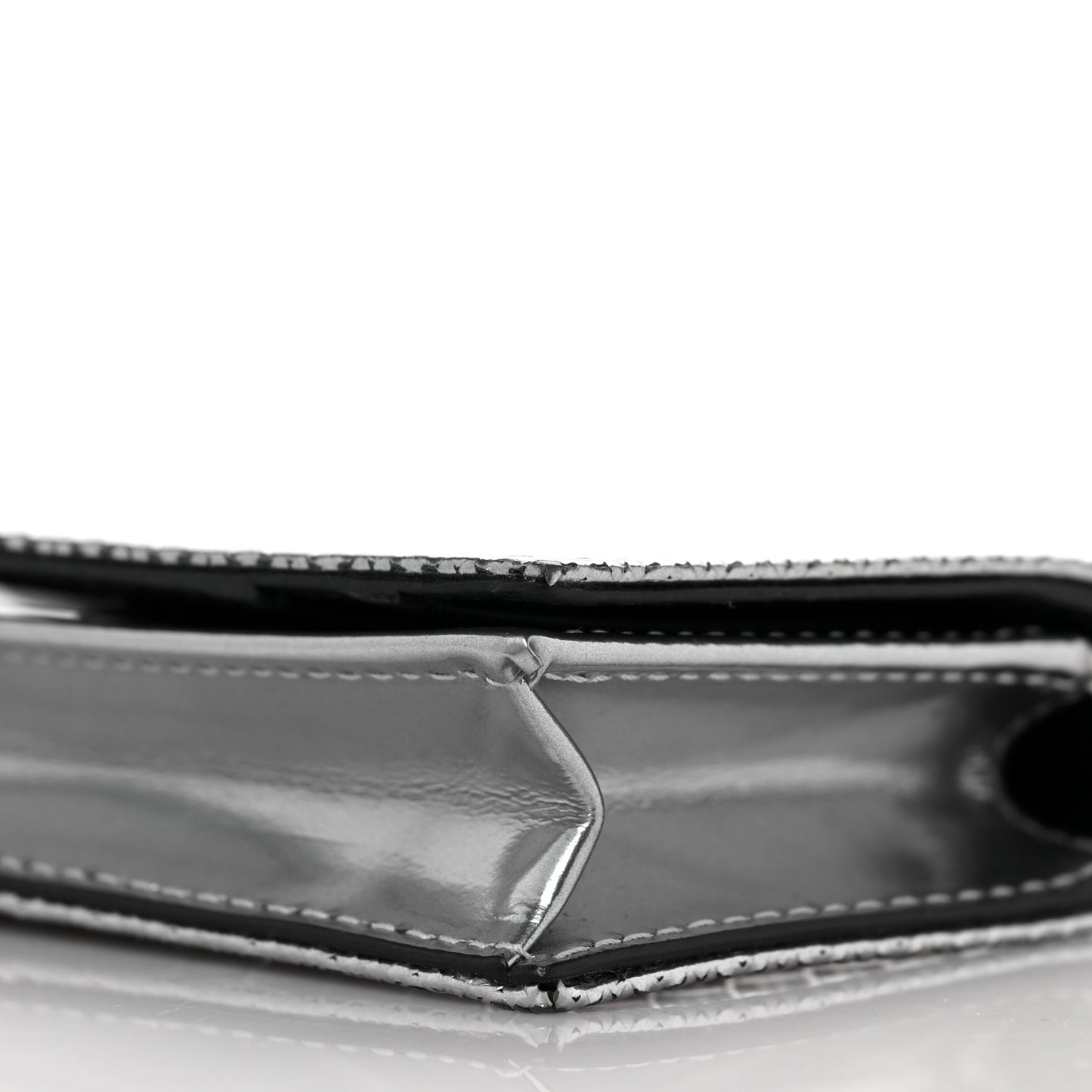 Metallic Patent Micro-Cannage Lady Dior Card Holder Silver