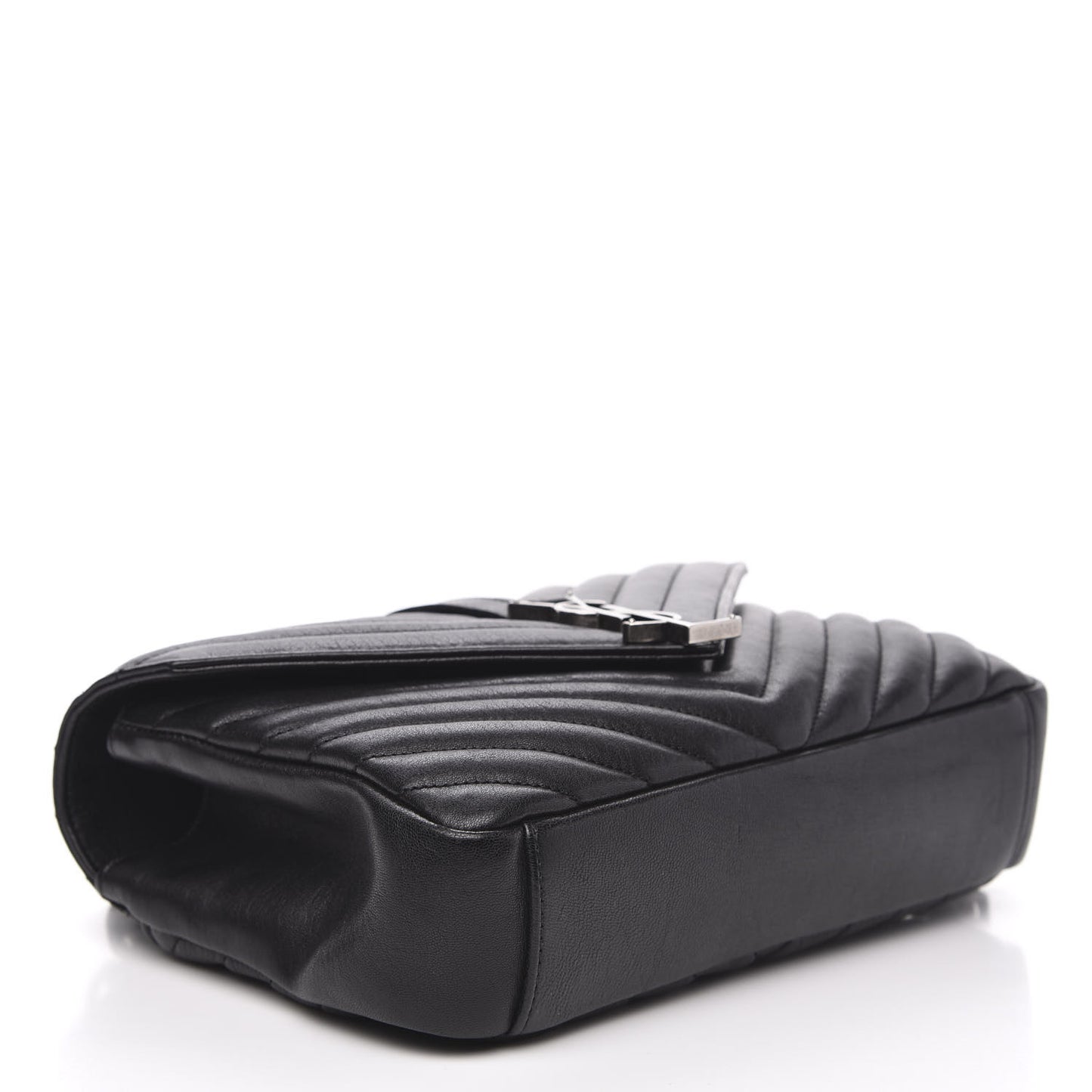 Sheepskin Matelasse Chevron Monogram Medium College Bag Black