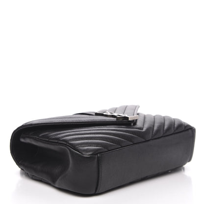 Saint Laurent Sheepskin Matelasse Chevron Monogram Medium College Bag Black 4 of 12