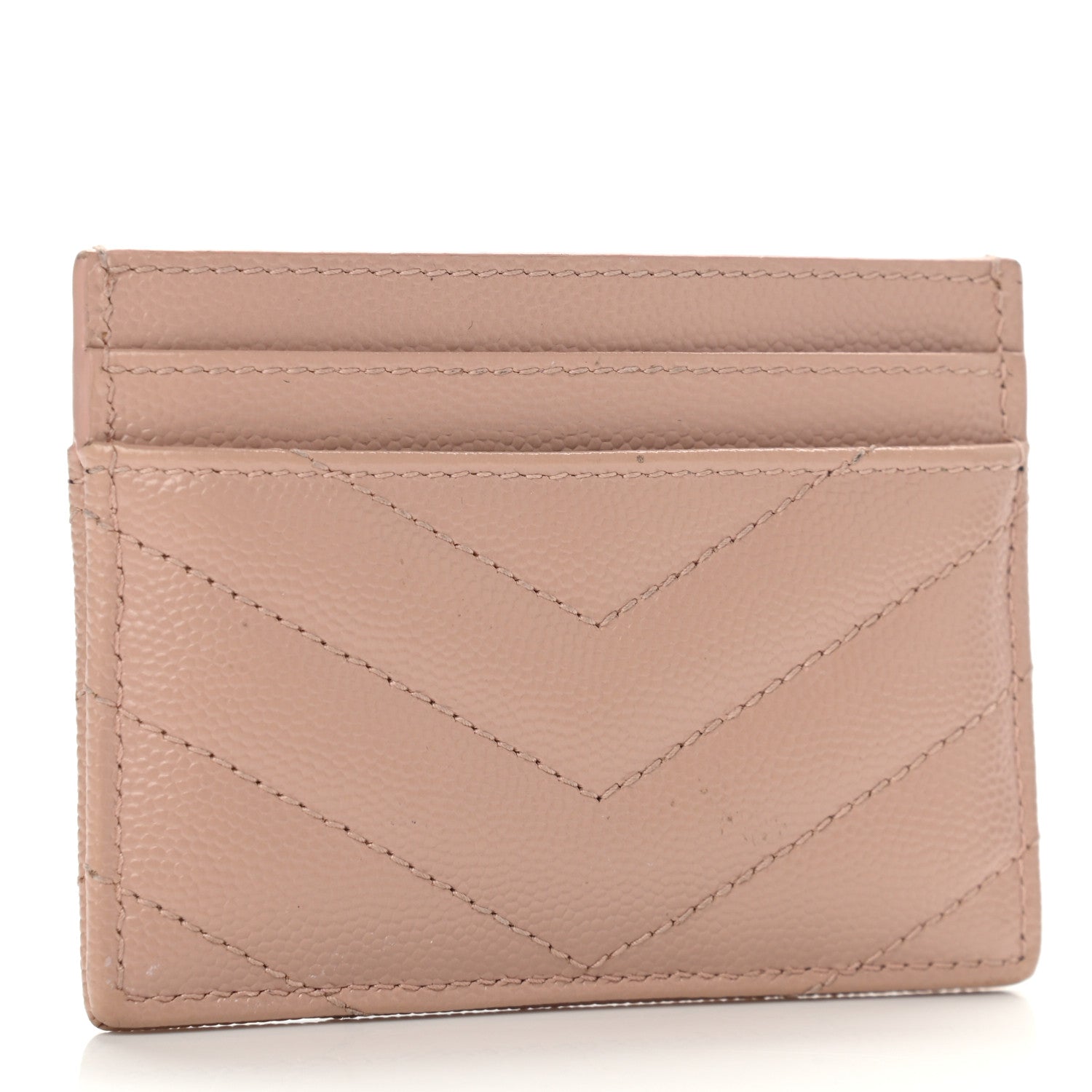 Saint Laurent Grain De Poudre Matelasse Chevron Monogram Credit Card Case Pale Pink 3 of 9