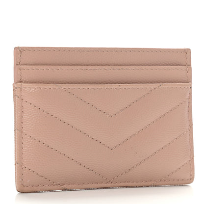 Saint Laurent Grain De Poudre Matelasse Chevron Monogram Credit Card Case Pale Pink 3 of 9