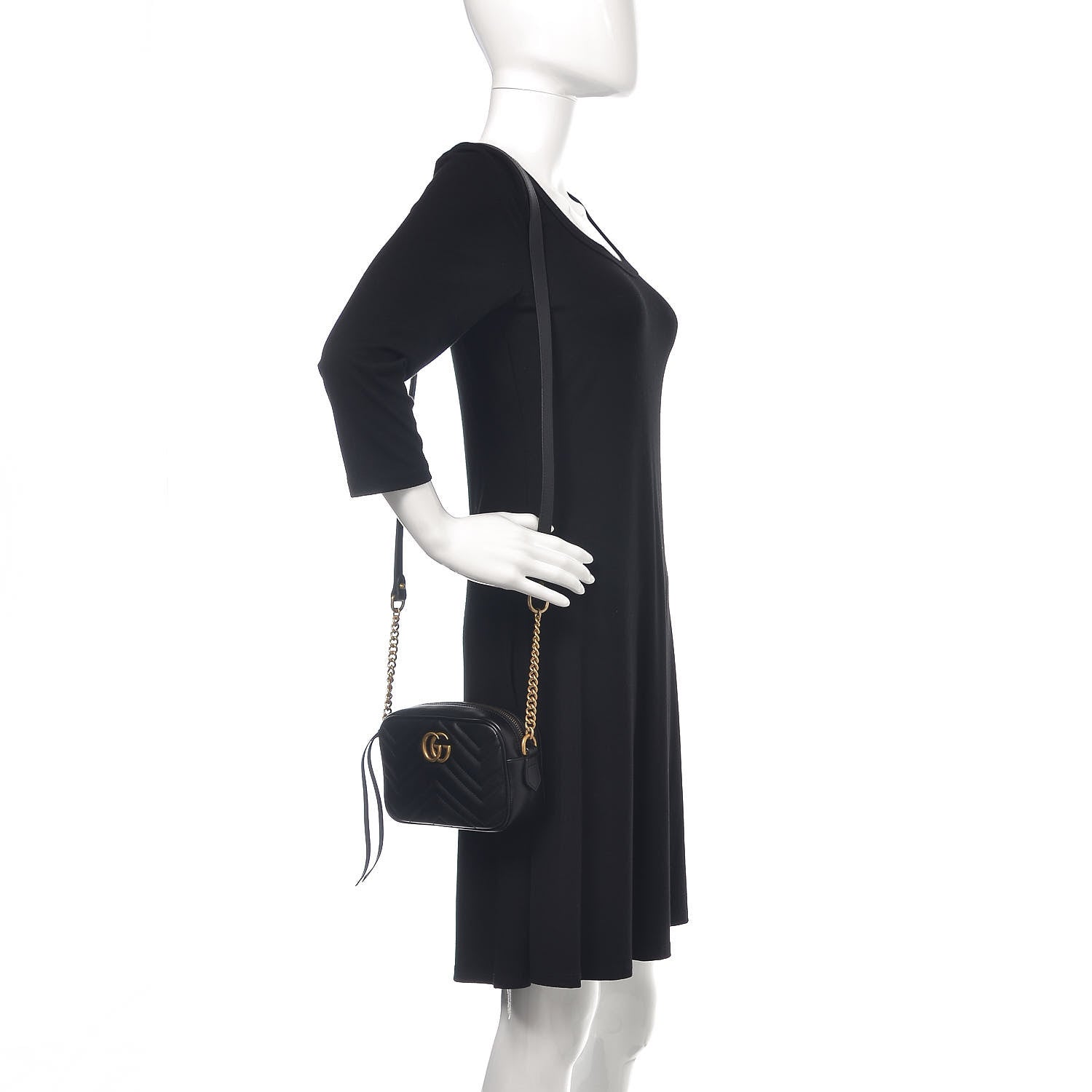 Gucci Calfskin Matelasse Mini GG Marmont Chain Shoulder Bag Black 2 of 10