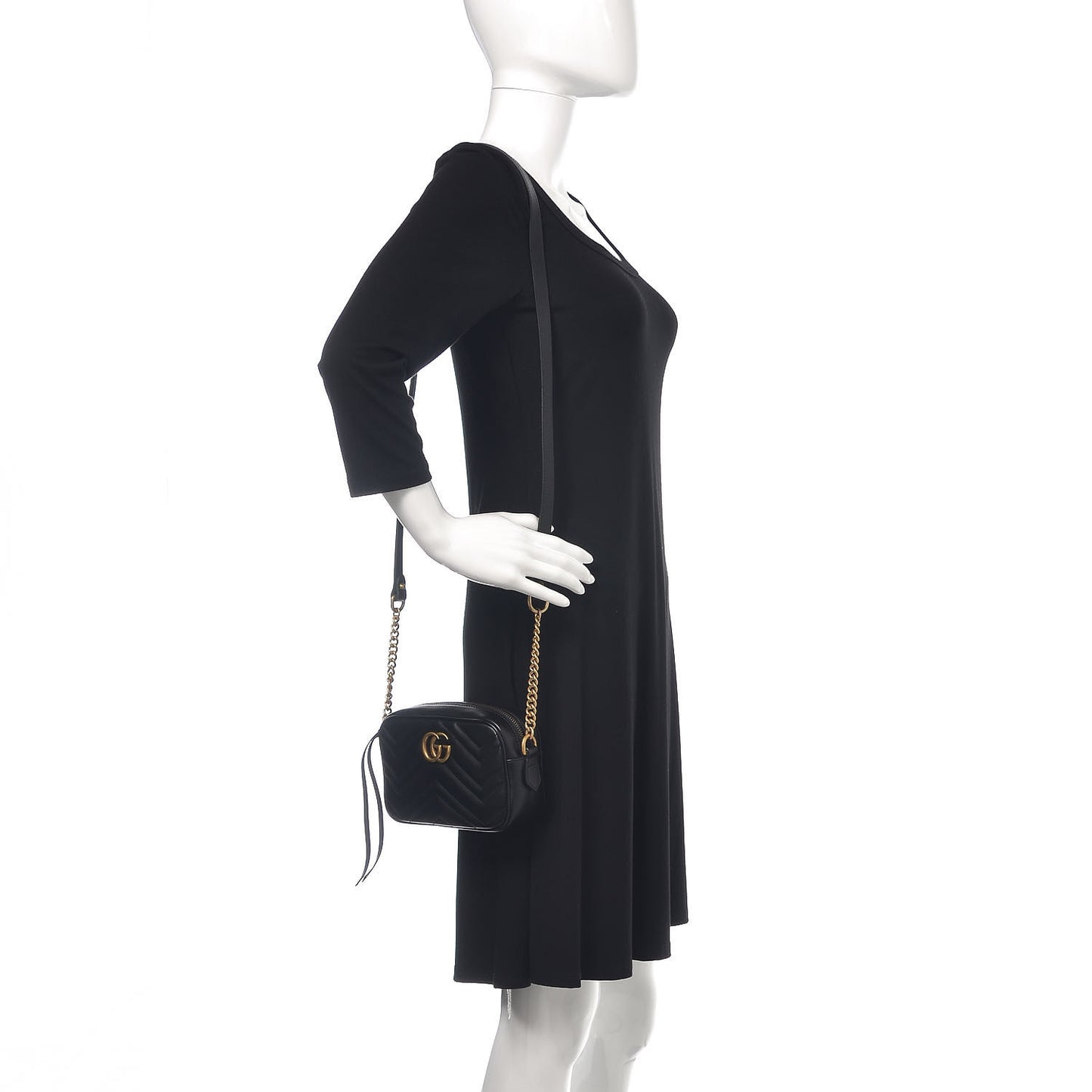 Calfskin Matelasse Mini GG Marmont Chain Shoulder Bag Black