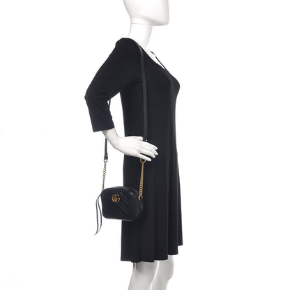 Gucci Calfskin Matelasse Mini GG Marmont Chain Shoulder Bag Black 2 of 10