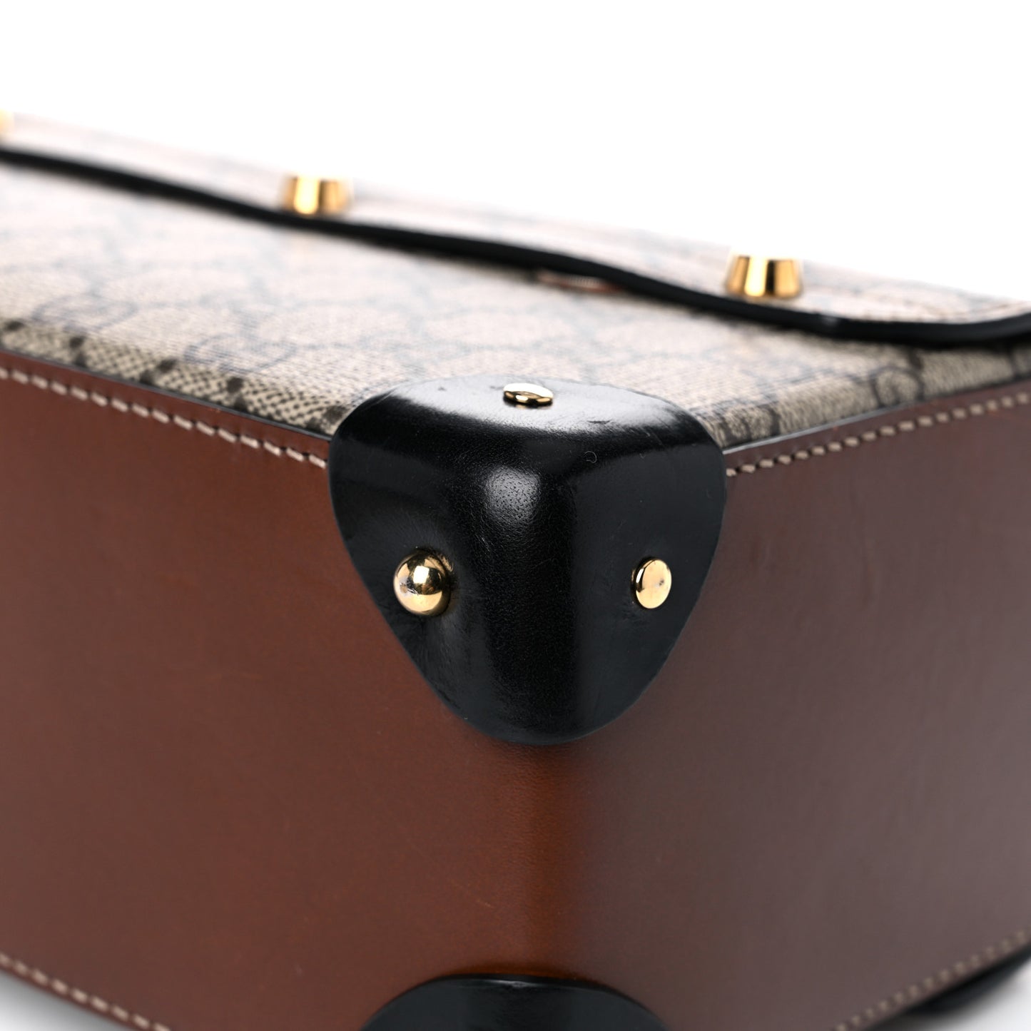 GG Supreme Monogram Small Padlock Bamboo Shoulder Bag Beige Black Cuir