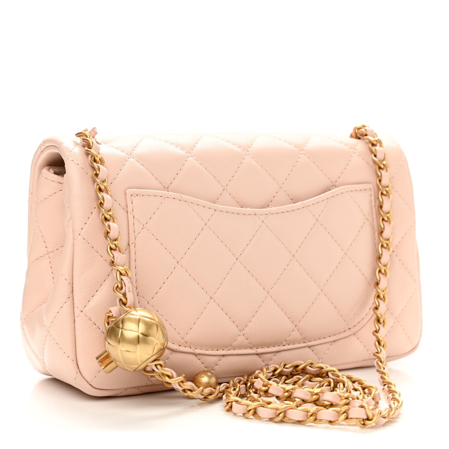 Lambskin Quilted Mini Rectangular Pearl Crush Flap Light Beige