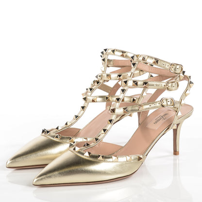 Valentino Garavani Metallic Calfskin Rockstud Ankle Strap 65mm Pumps 40 Platino 3 of 7