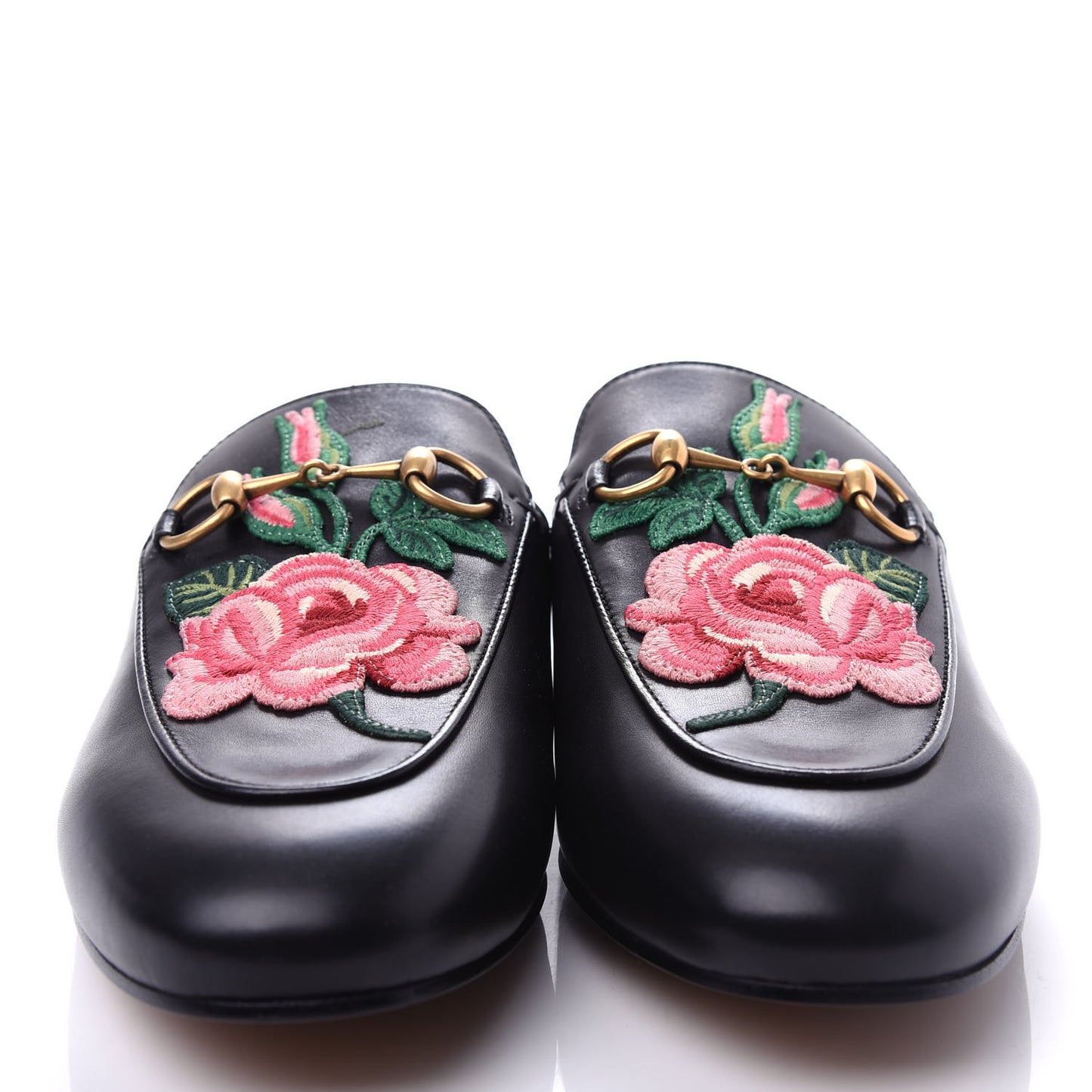 Calfskin Flower Embroidered Princetown Slippers 37 Black