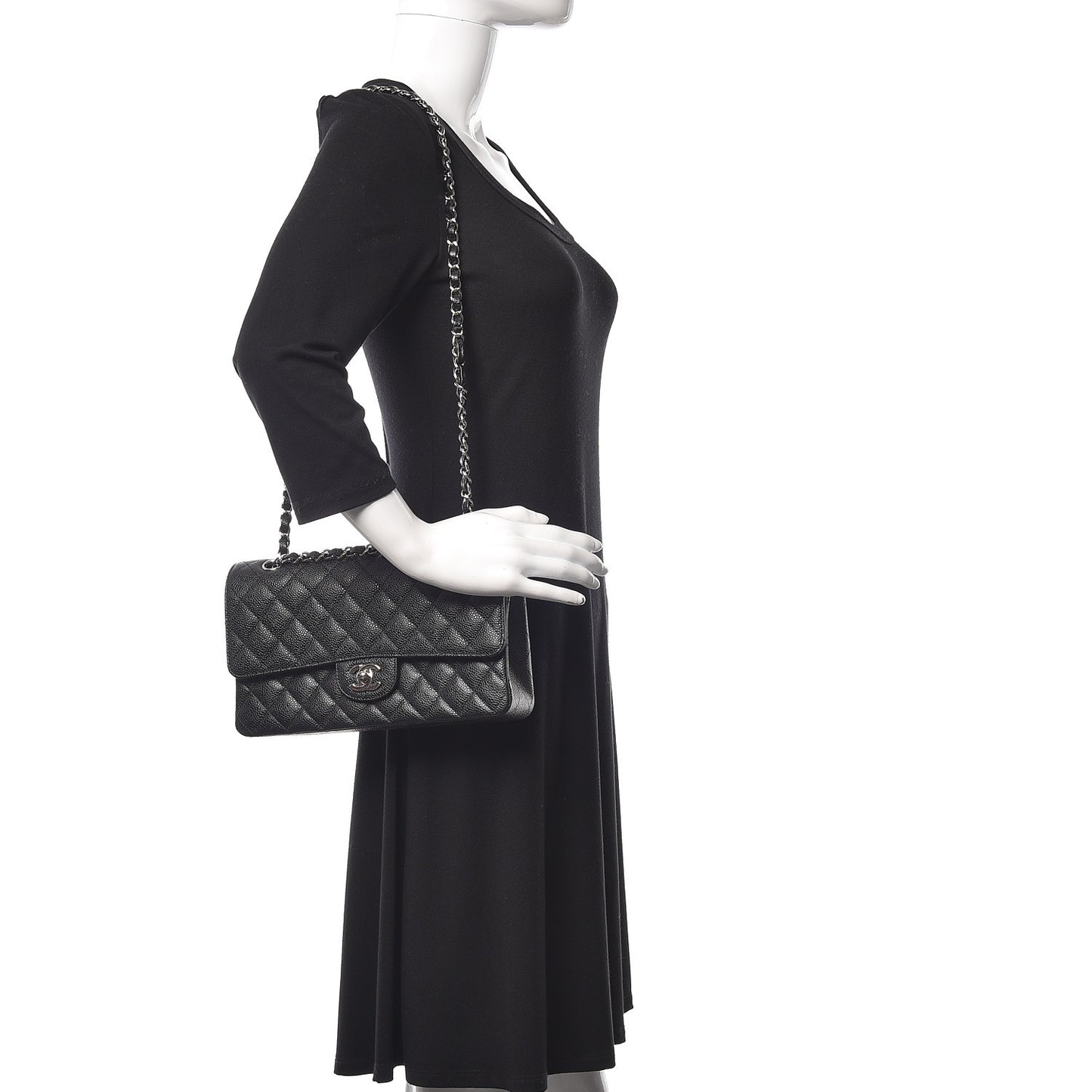 Caviar Quilted Medium Double Flap Black