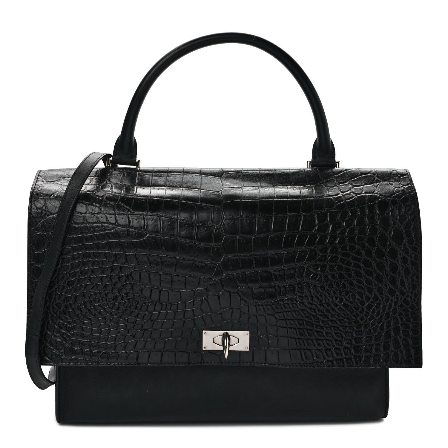 Givenchy Calfskin Crocodile Embossed Medium Shark Lock Satchel Black 1 of 11